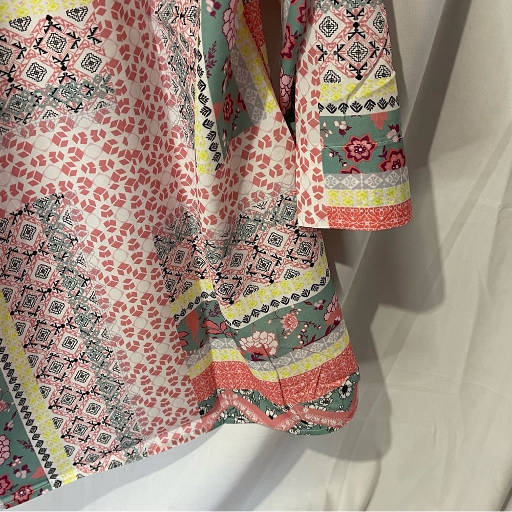 Womens 3/4 Sleeve MultiPrint Multi Color Boho Style Top Size 12 (Large) NWOT - Picture 13 of 16